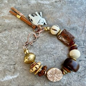 Tribal Boho Bracelet Water Buffalo Bone African Trade Brass Ethnic
